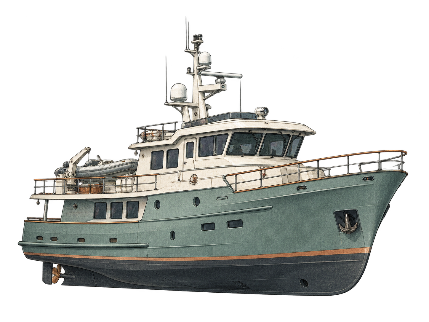 Editorial illustration of an explorer yacht