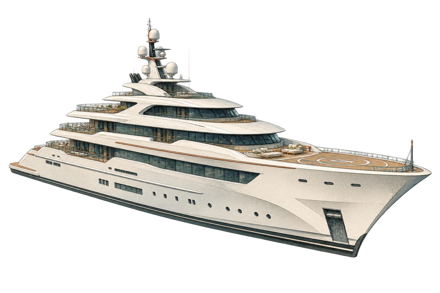 Editorial illustration of a modern superyacht